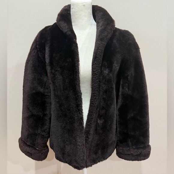 Elegant Women's Dark Brown Teddy Jacket - Picture 2 of 6